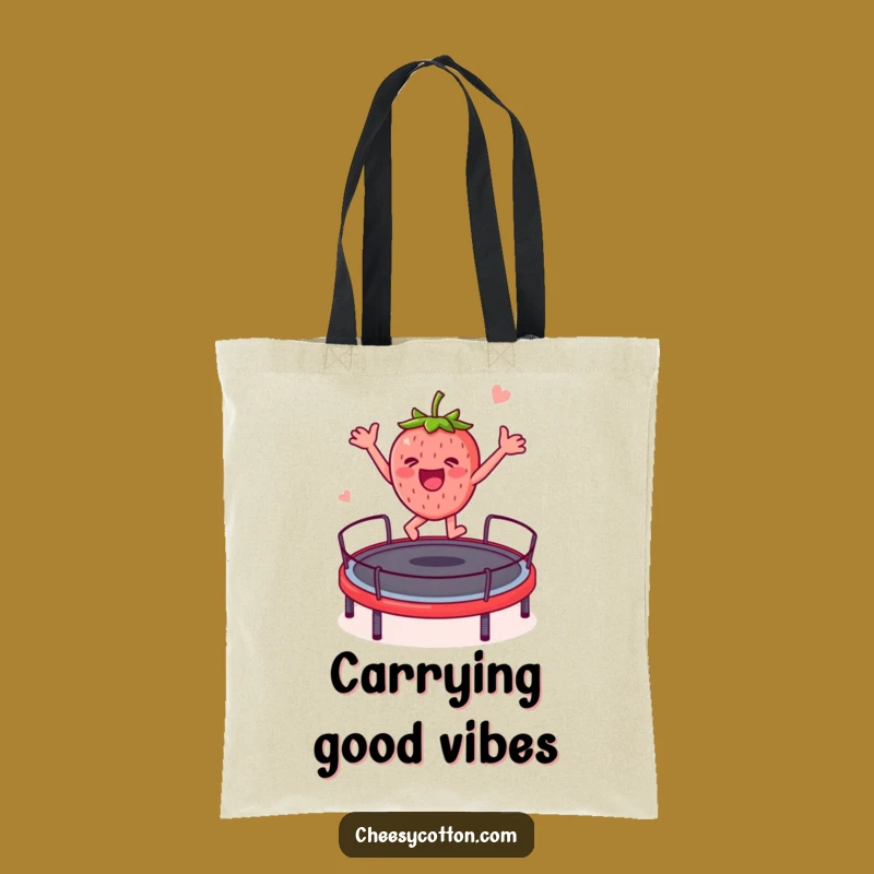 Funny Strawberry Trampoline Tote Bag: Whimsical Fruit Character for Everyday Fun